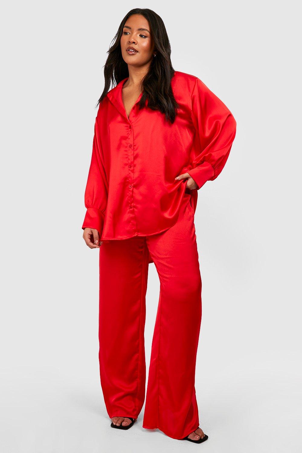 Plus size red satin pajamas hot sale