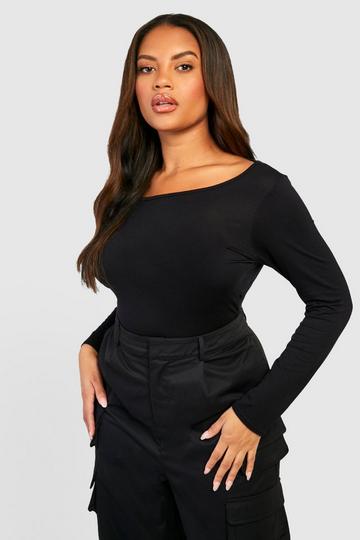 Plus Scoop Neck Basic Bodysuit black