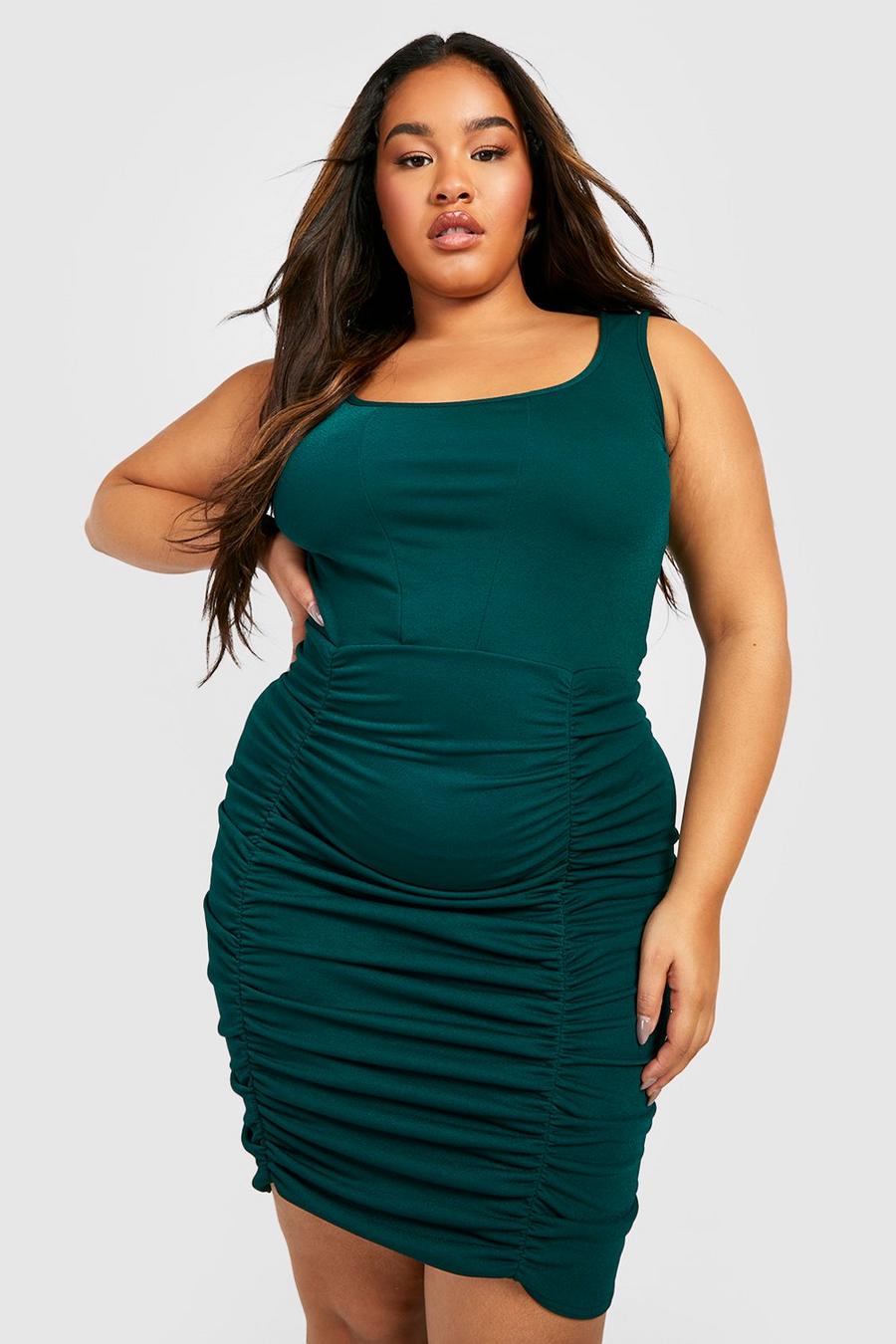 Green Plus Corset Ruched Mini Dress image number 1