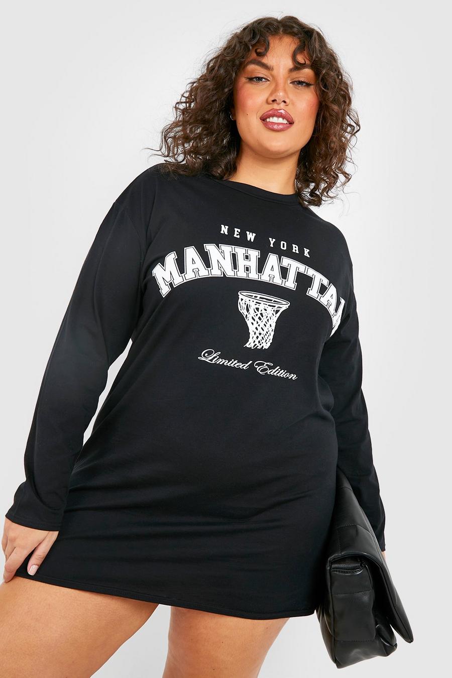 Vestito T-shirt Plus Size con stampa Manhattan, Black