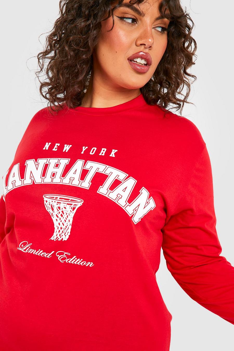 Grande taille - Robe t-shirt à slogan Manhattan, Red image number 1
