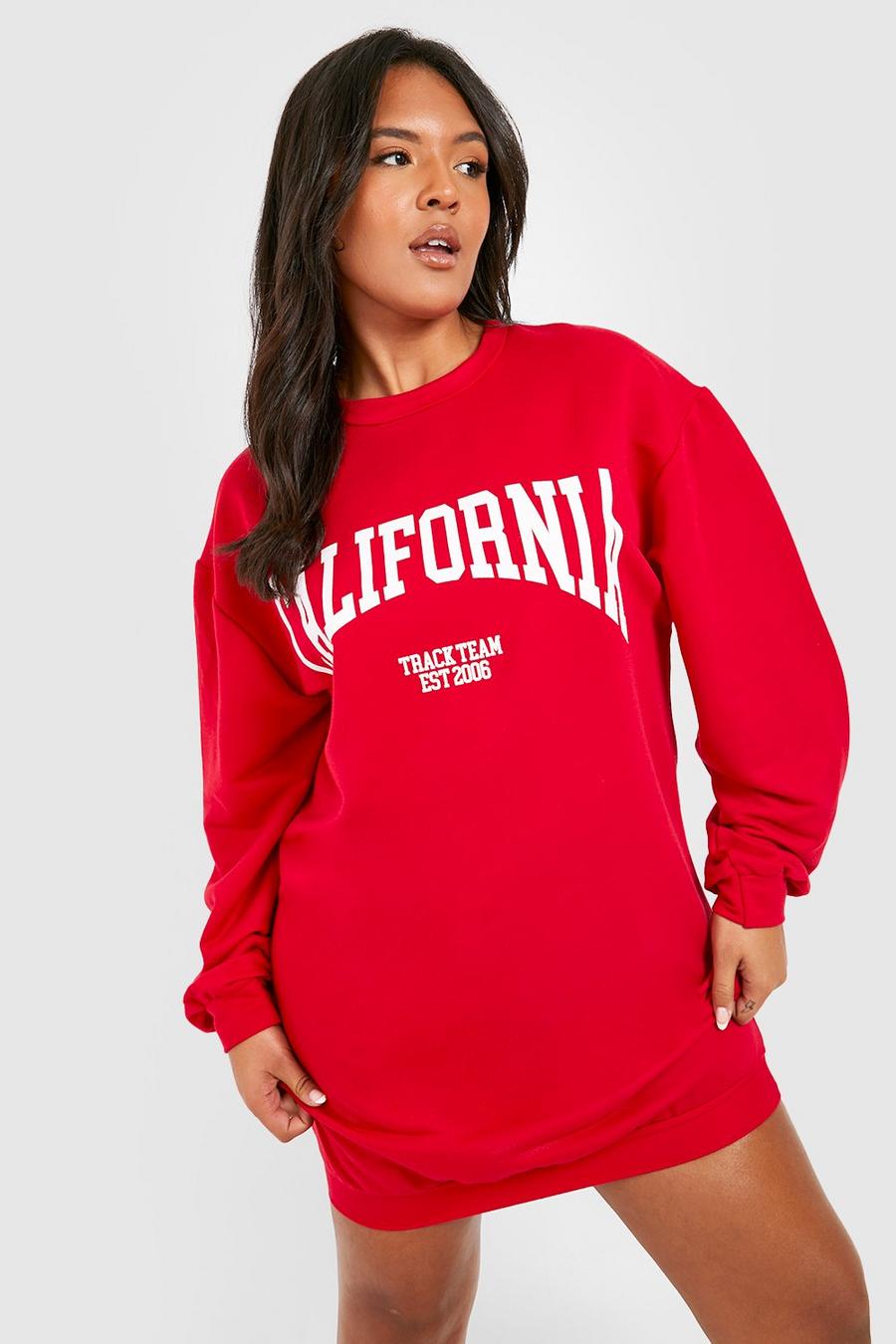 Vestito in felpa Plus Size con stampa California Track Team, Red rosso