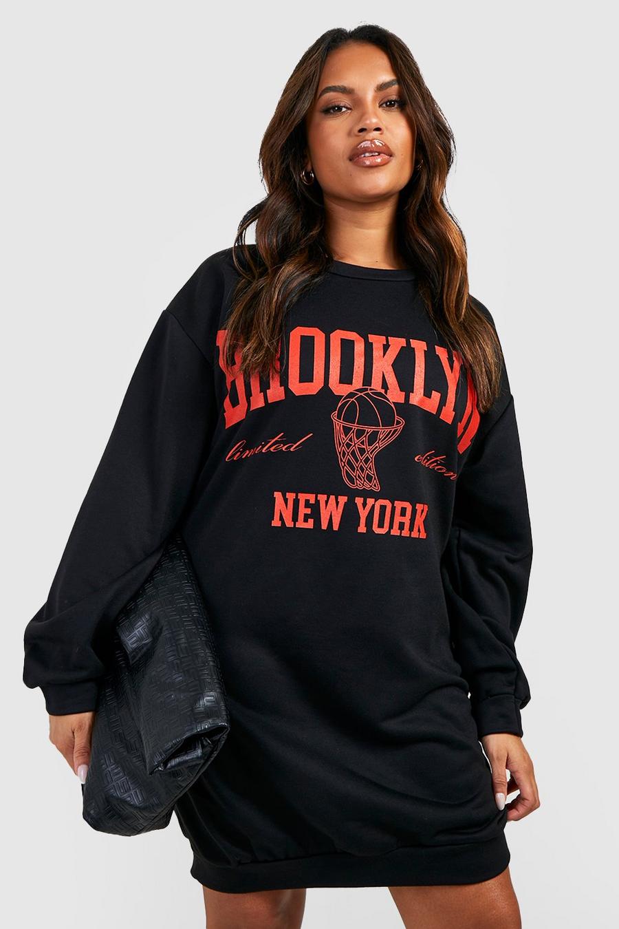 Vestito in felpa Plus Size con stampa Brooklyn New York, Black image number 1