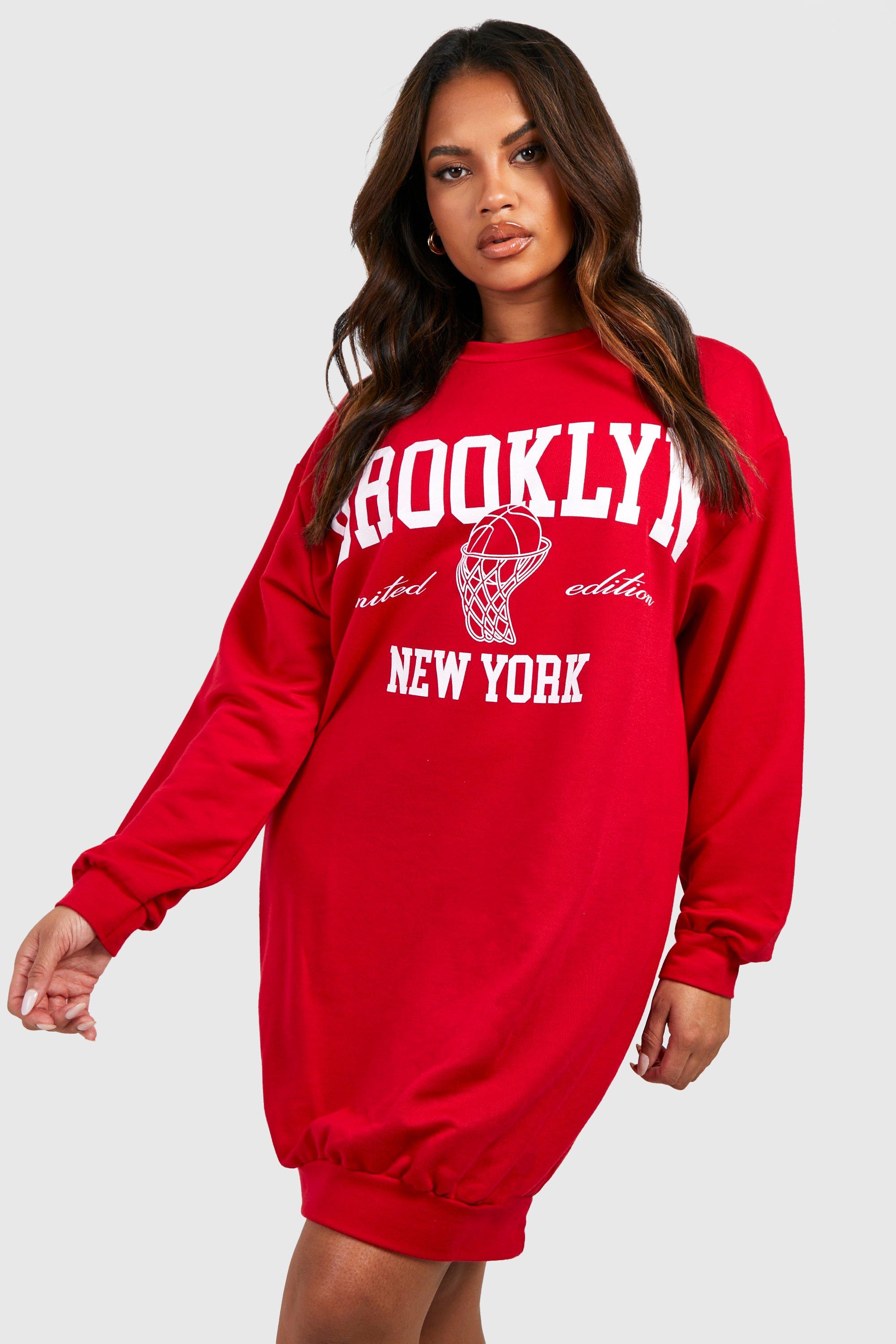 boohoo Plus Brooklyn New York Printed Sweat Dress - Black - Size 16