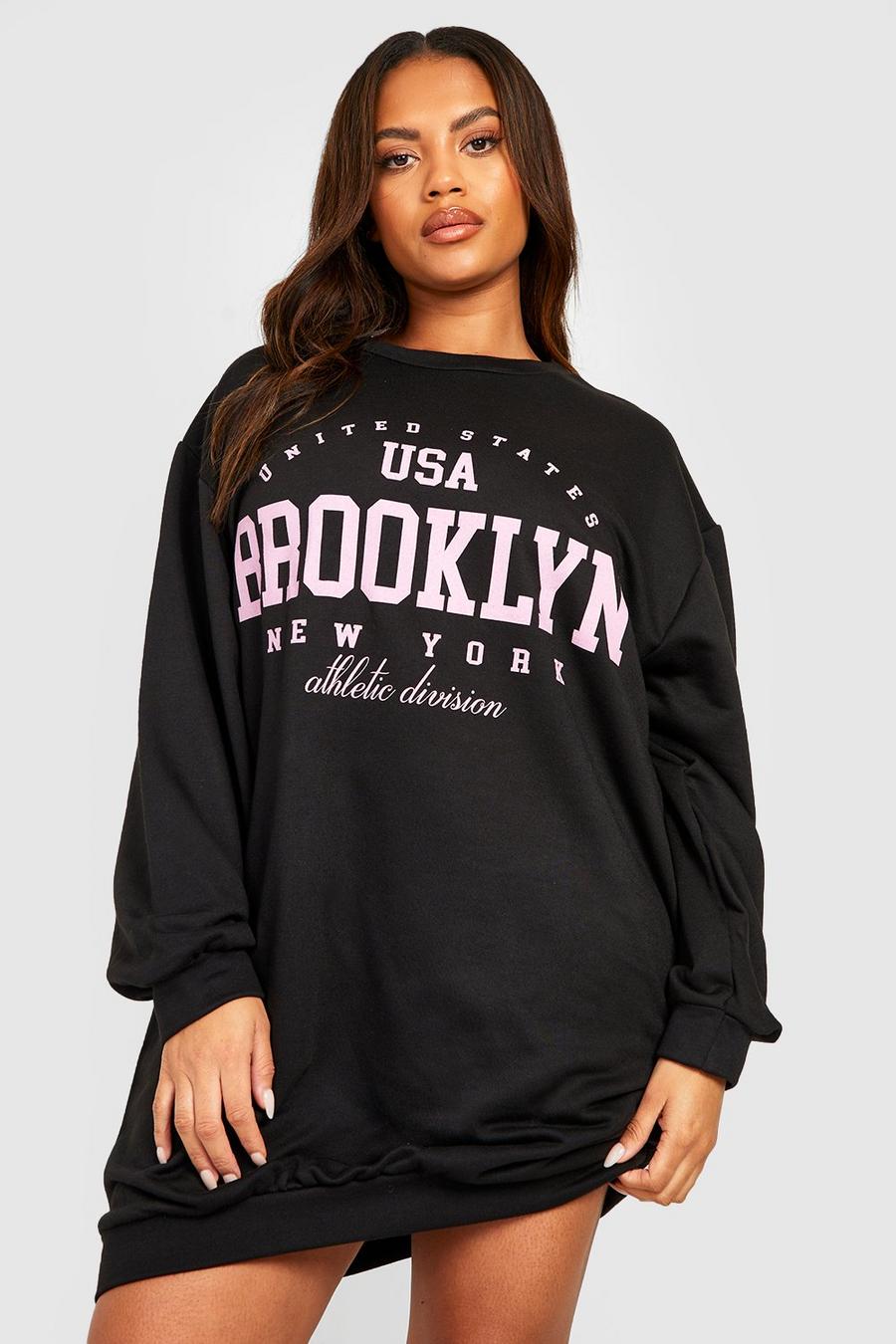 Grande taille - Robe sweat à slogan Brooklyn, Black