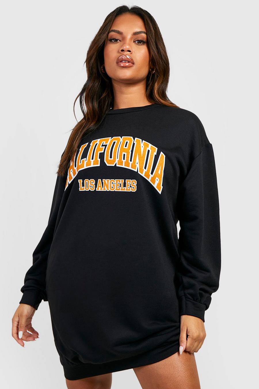 Grande taille - Robe sweat à slogan California, Black image number 1