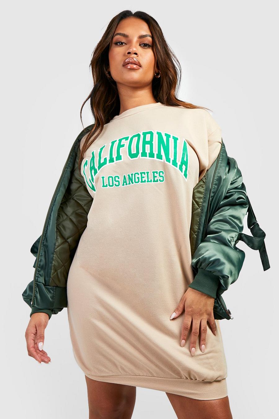 Grande taille - Robe sweat à slogan California, Stone image number 1