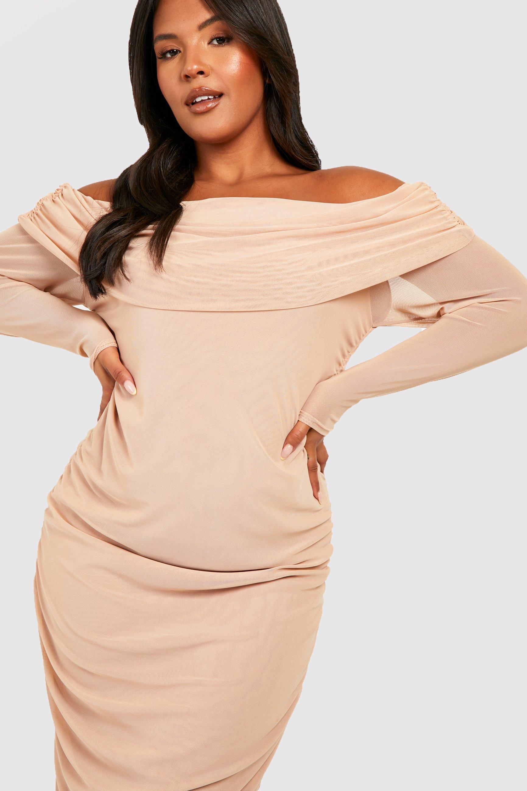 Ruched bardot clearance dress