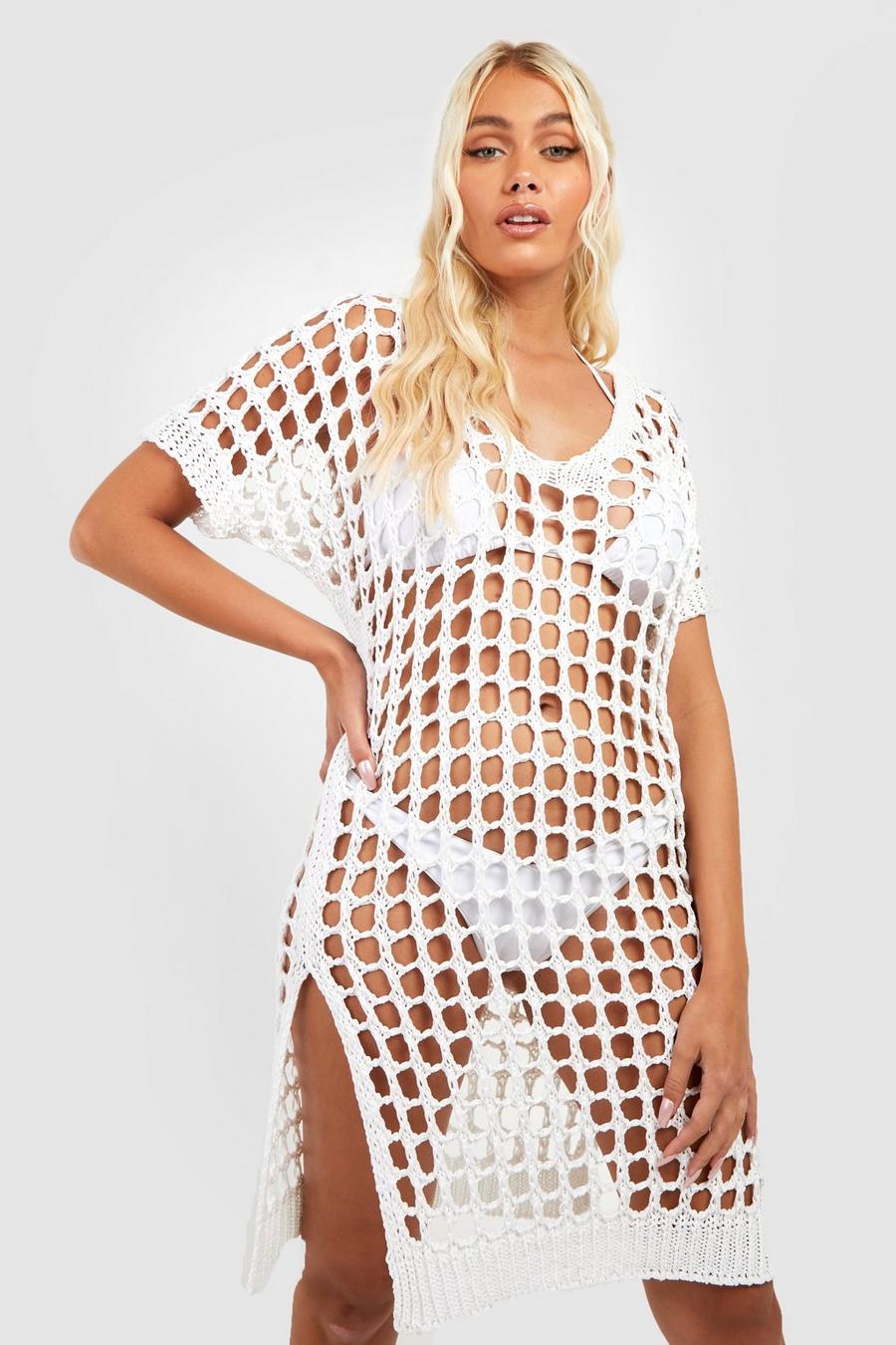 White Crochet Cover Up Beach Dress image number 1