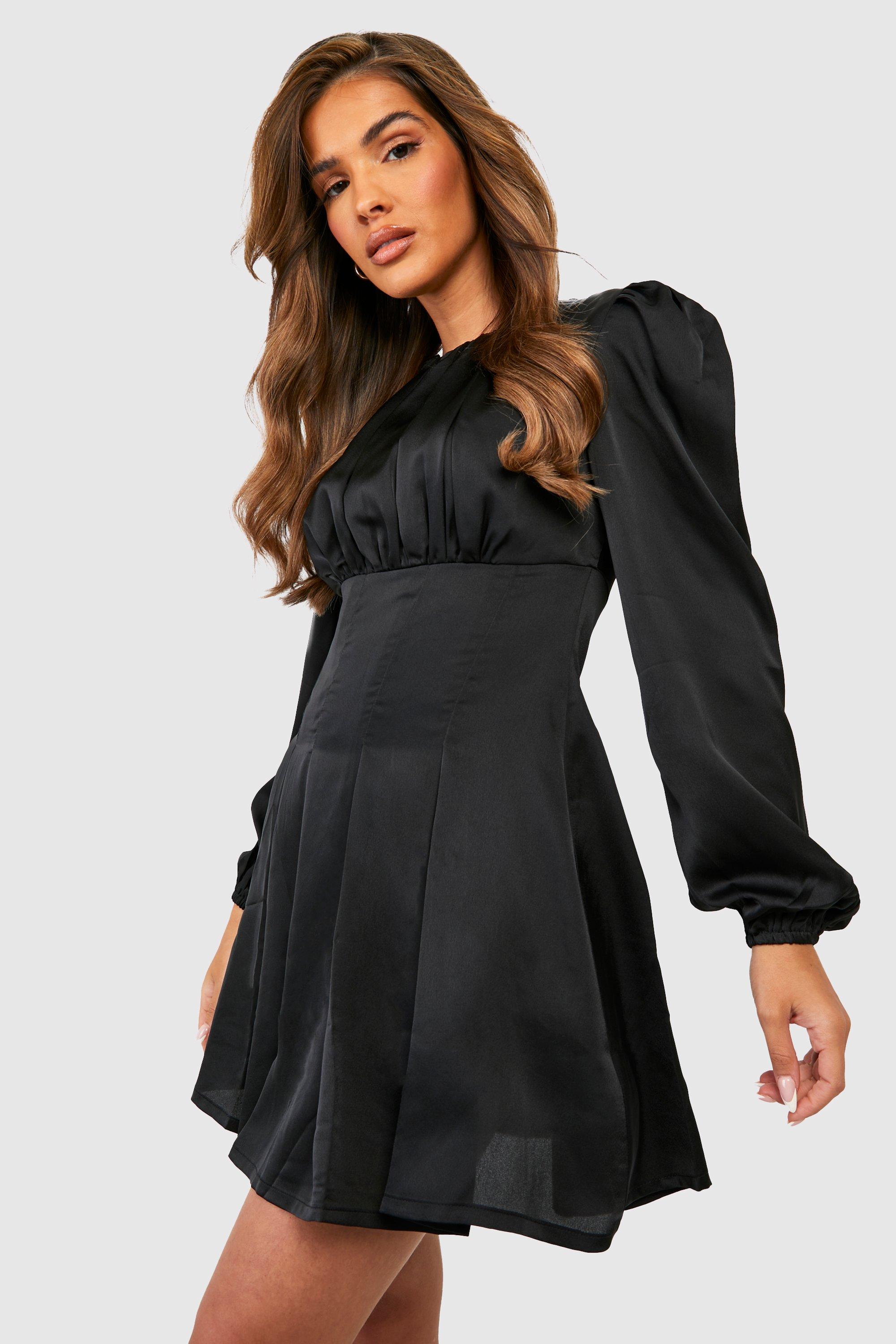 Black satin best sale skater dress