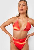 Red Multi Tie Dye High Waist Seam Detail Bikini Brief