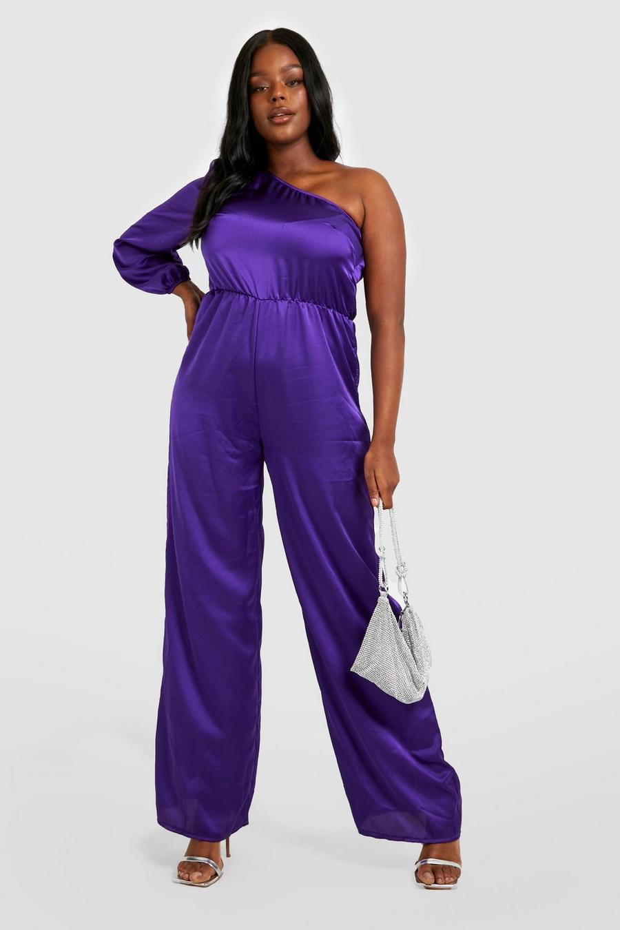 Purple Plus Asymmetric Wide Leg Belted Jumpsuit image number 1