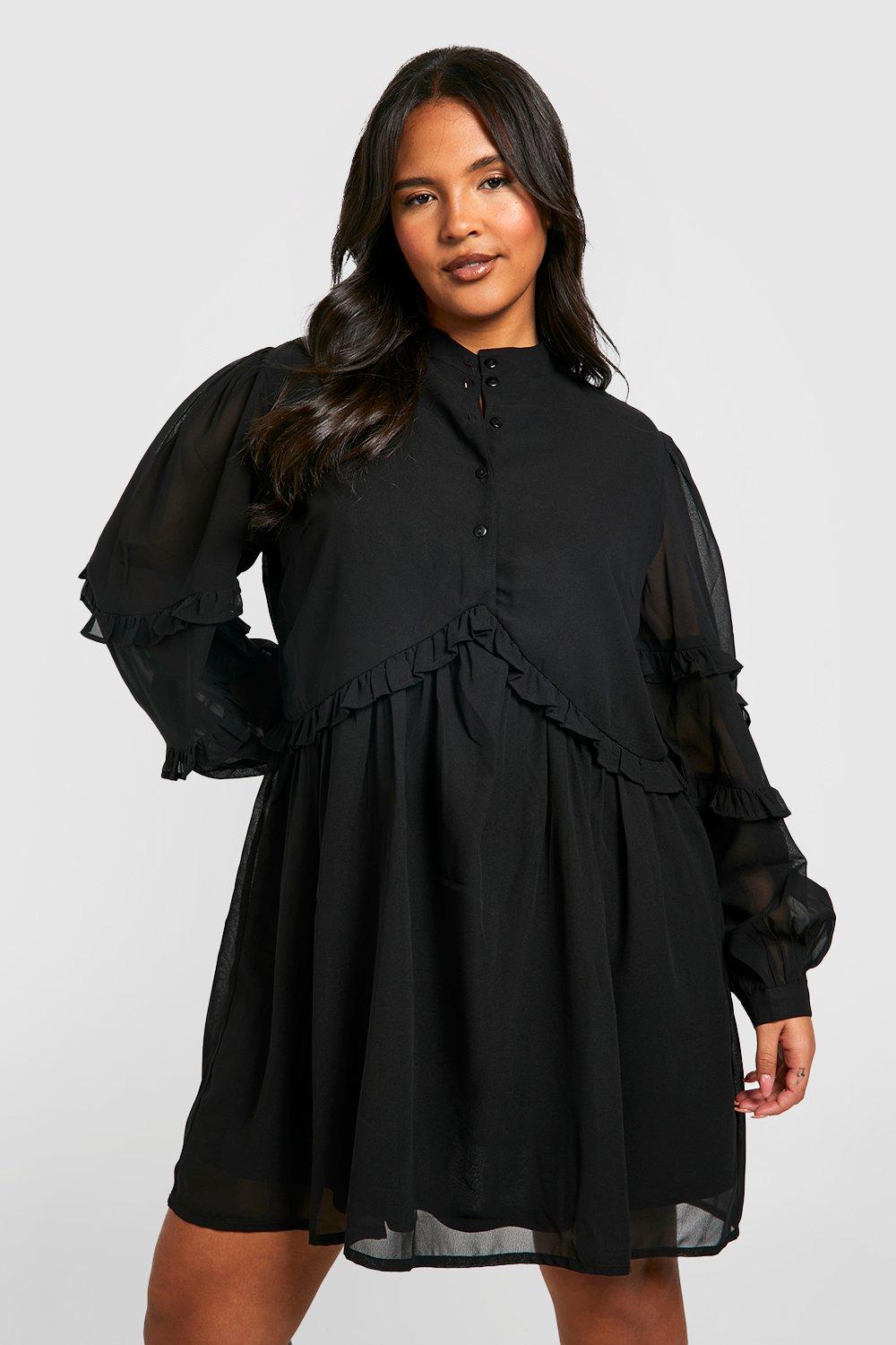 Black button down hot sale dress plus size