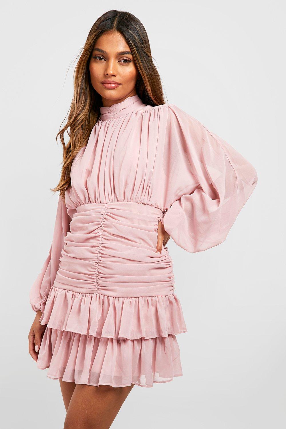 Ruffle neck shop dress long sleeve