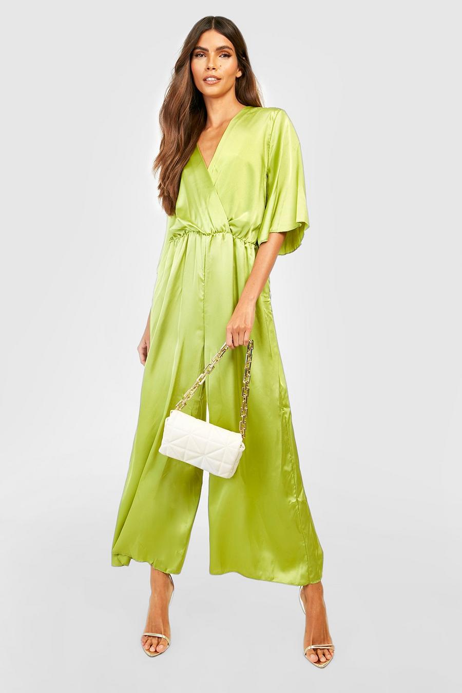 Chartreuse yellow Angel Sleeve Culotte Jumpsuit image number 1