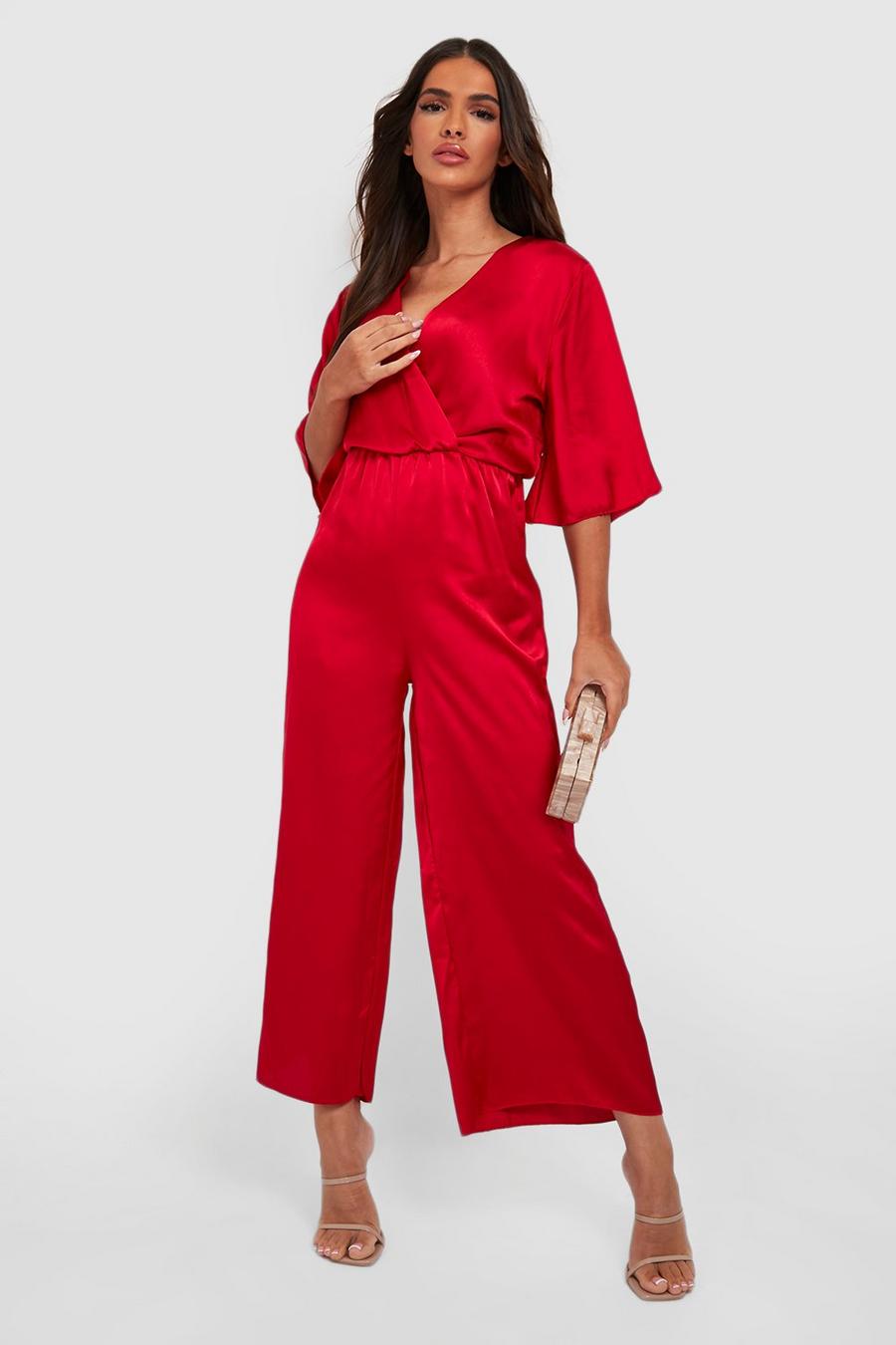 Red Angel Sleeve Culotte Jumpsuit image number 1