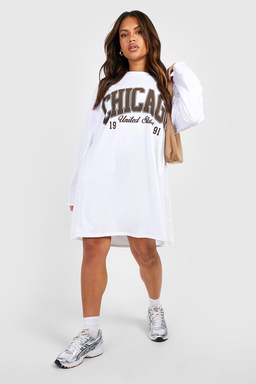White graphic t shirt dress hotsell