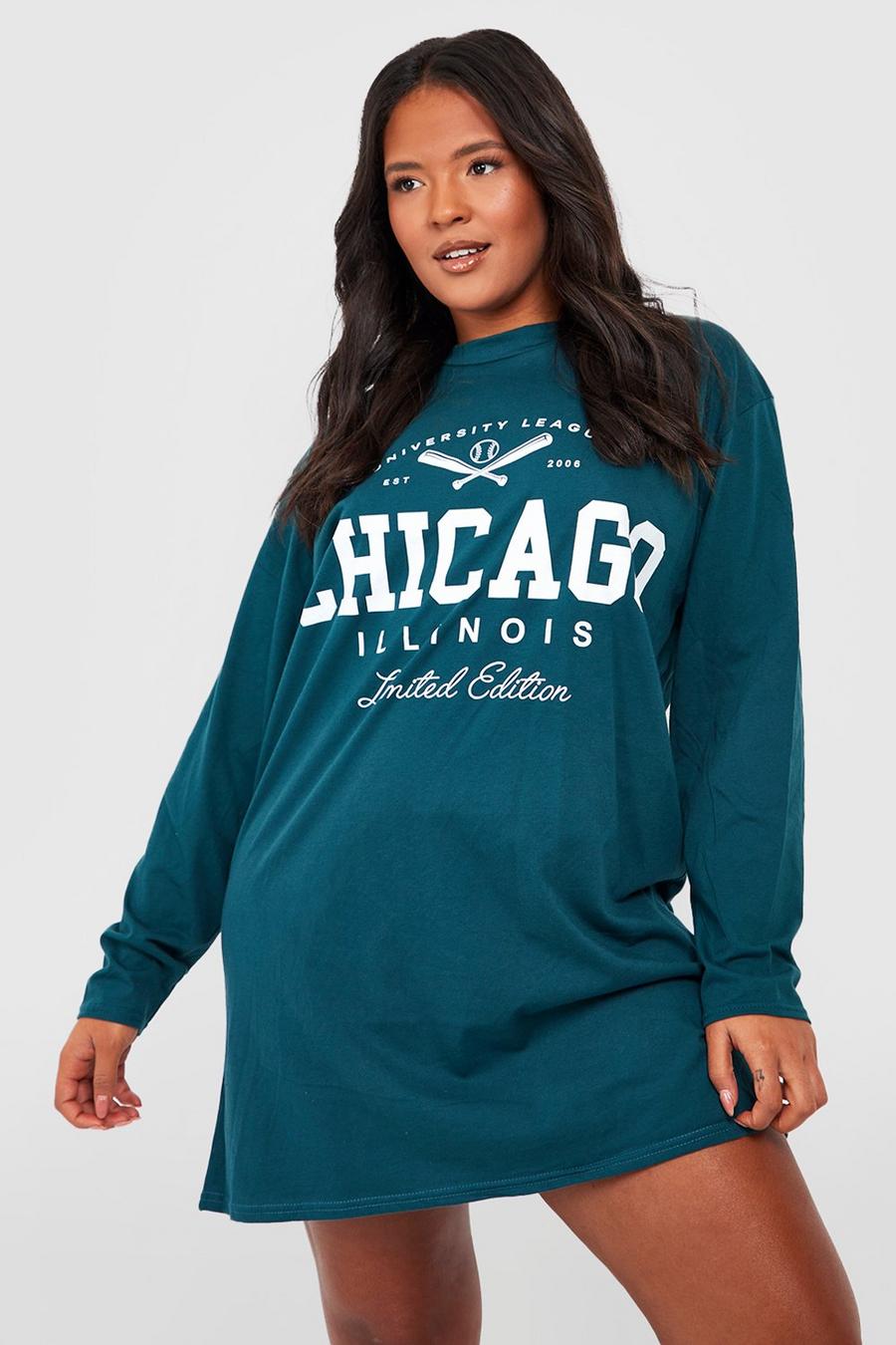 Vestito T-shirt Plus Size con stampa Chicago, Forest gerde
