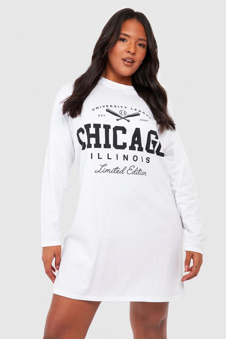 Grande taille - Robe t-shirt à slogan Chicago, White