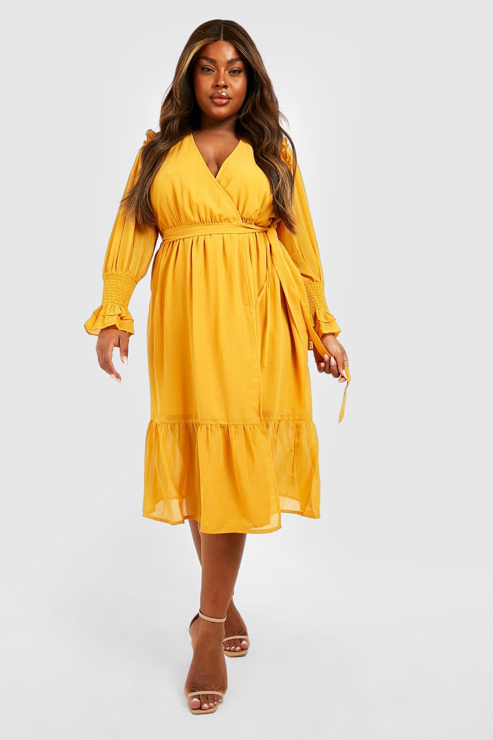 Boohoo yellow sale midi dress