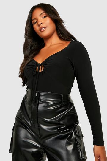 Plus Strakke Acetate Bodysuit Met Choker Detail black