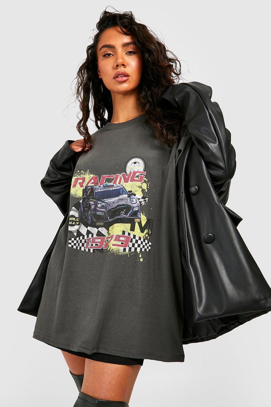 T-shirt oversize à imprimé moto, Charcoal image number 1