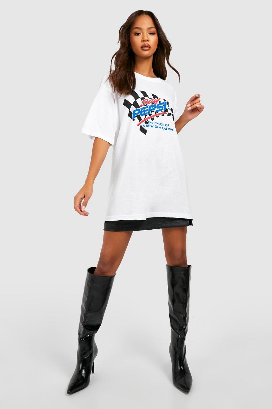 White Pepsi License Oversized Printed Graphic T-Shirt