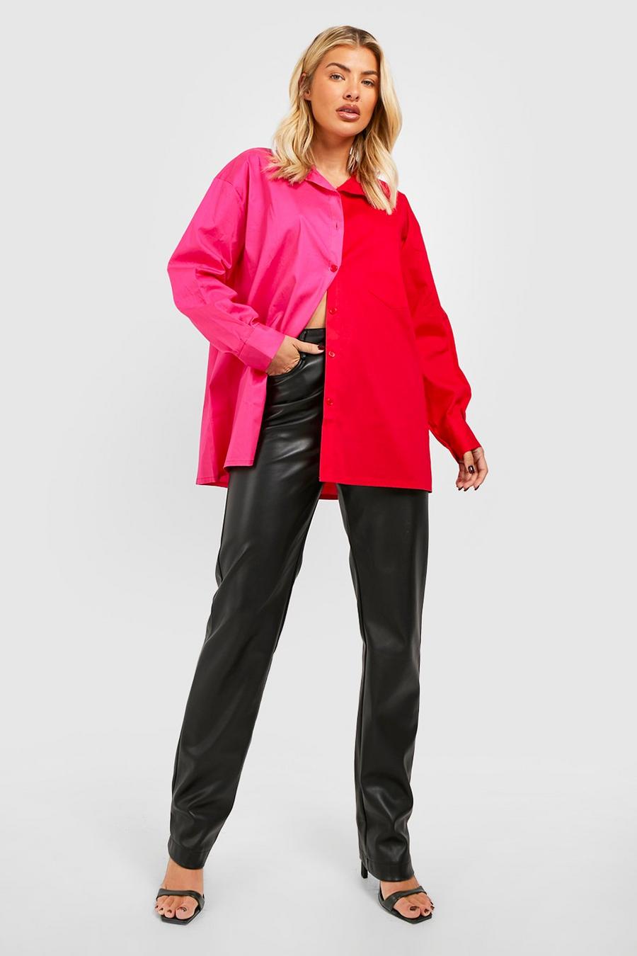 Pink Oversized Two Tone Cotton Shirt image number 1
