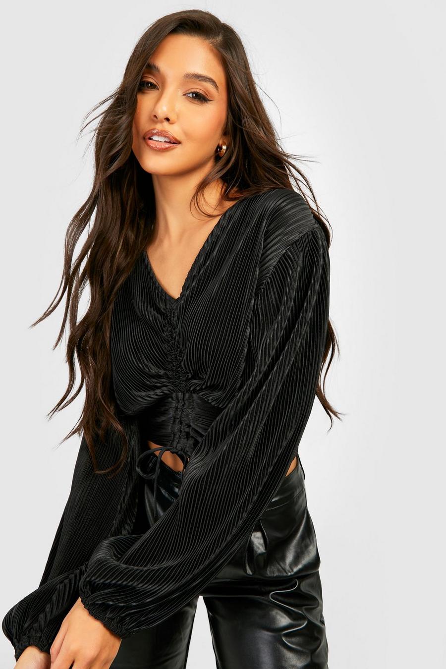 Ruched Front Plisse Crop | boohoo