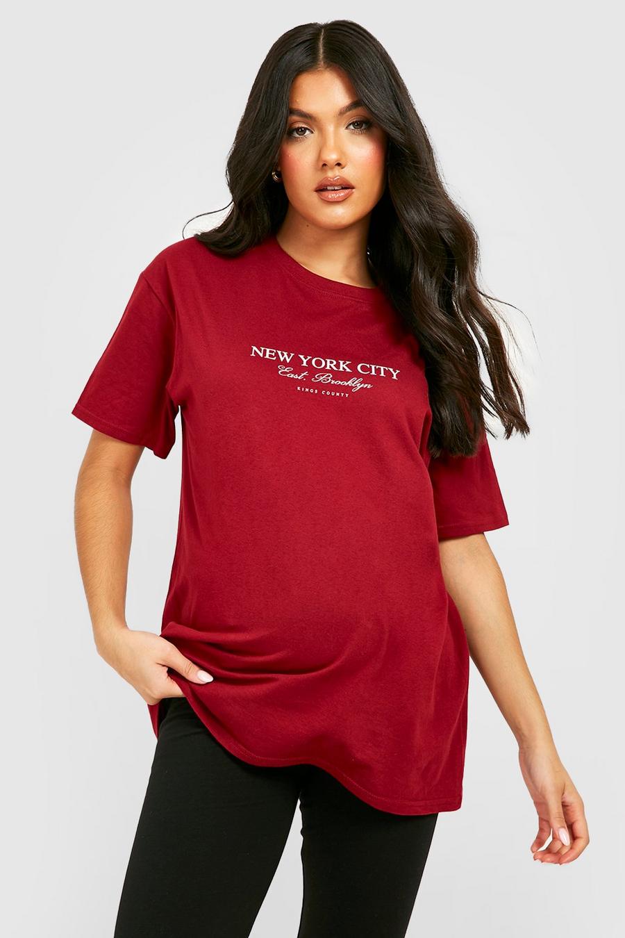 Maternité - T-shirt de grossesse à imprimé New York, Wine red