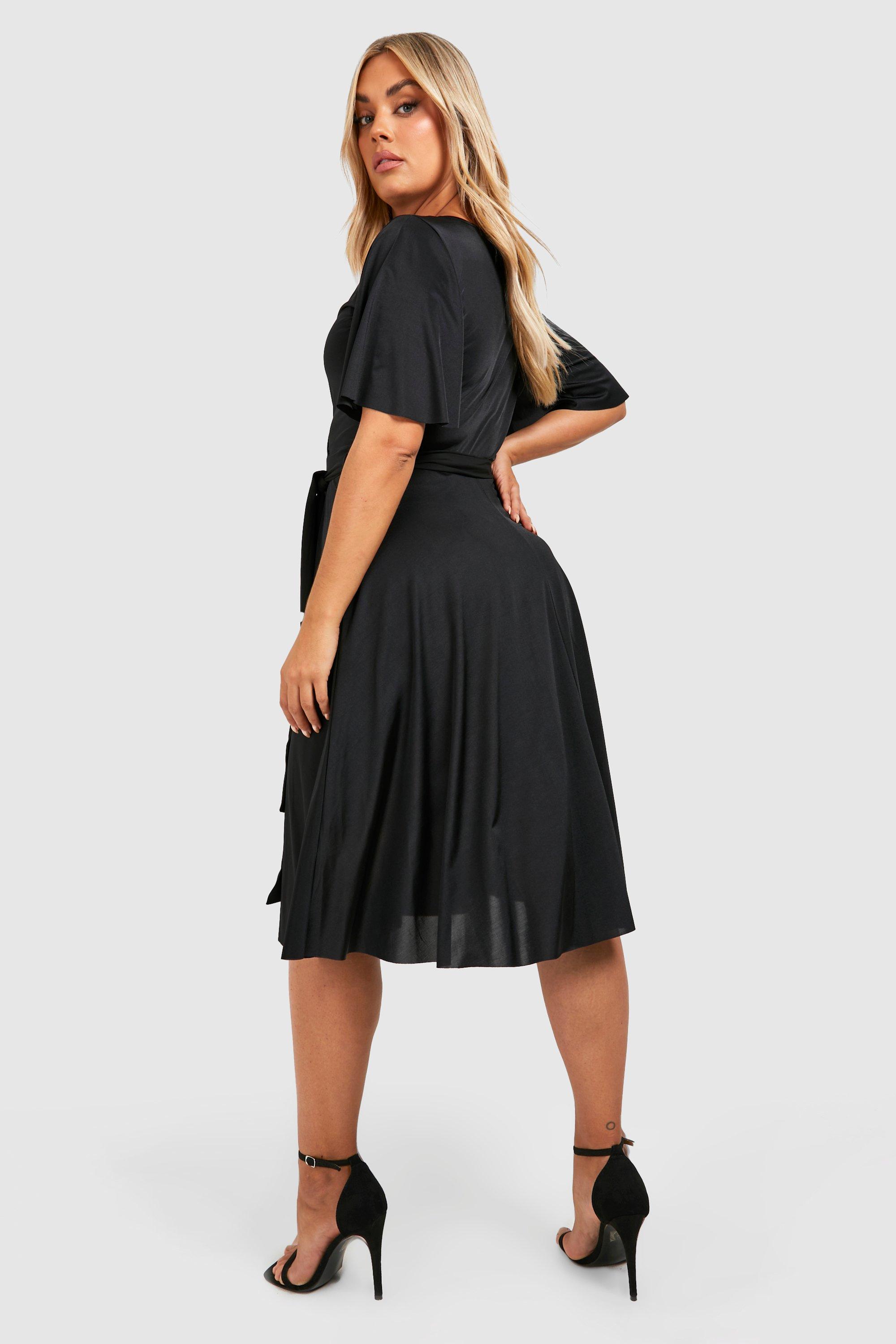 Boohoo angel sleeve midi best sale skater dress