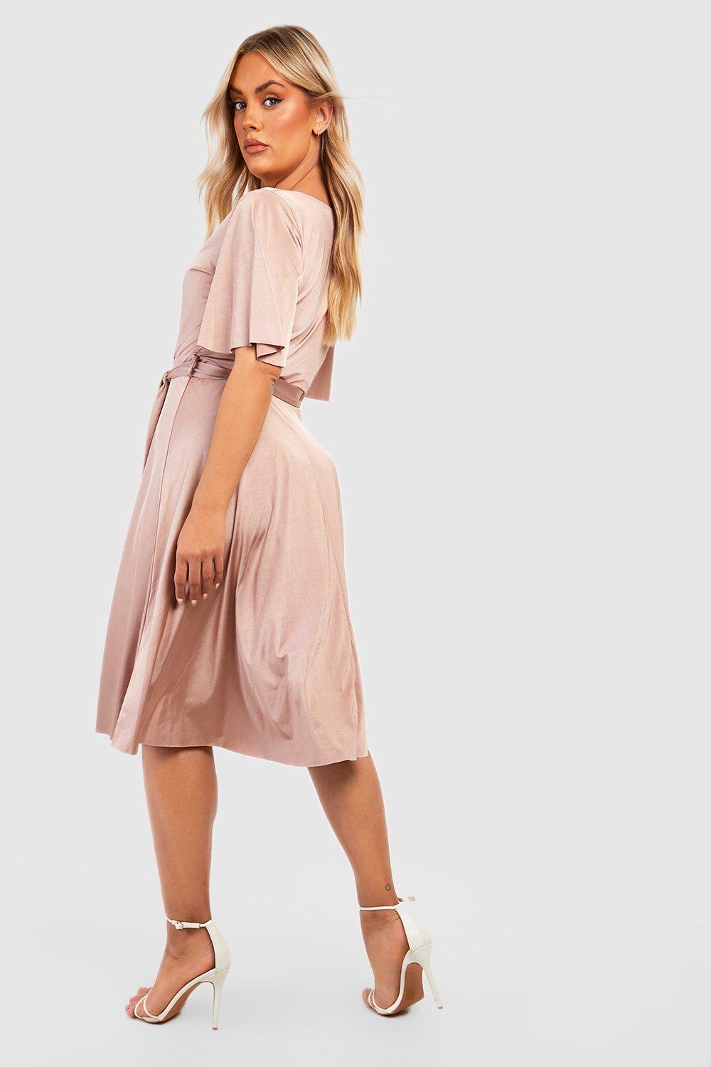 Boohoo angel sleeve midi best sale skater dress