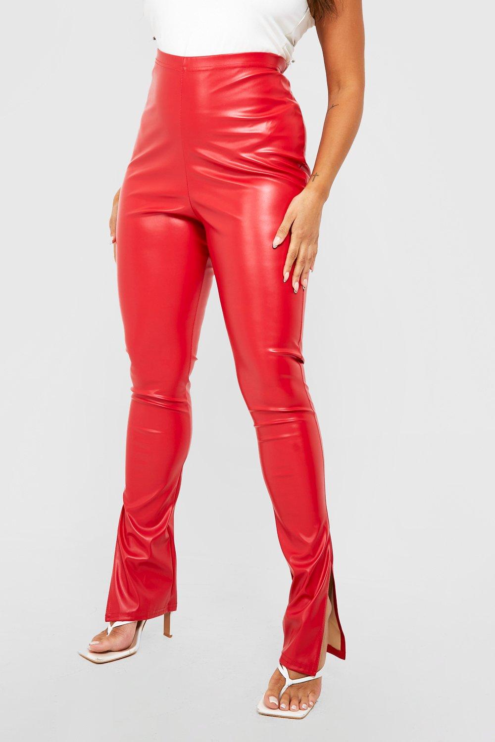 ASOS DESIGN leather look legging with side split in red - ShopStyle