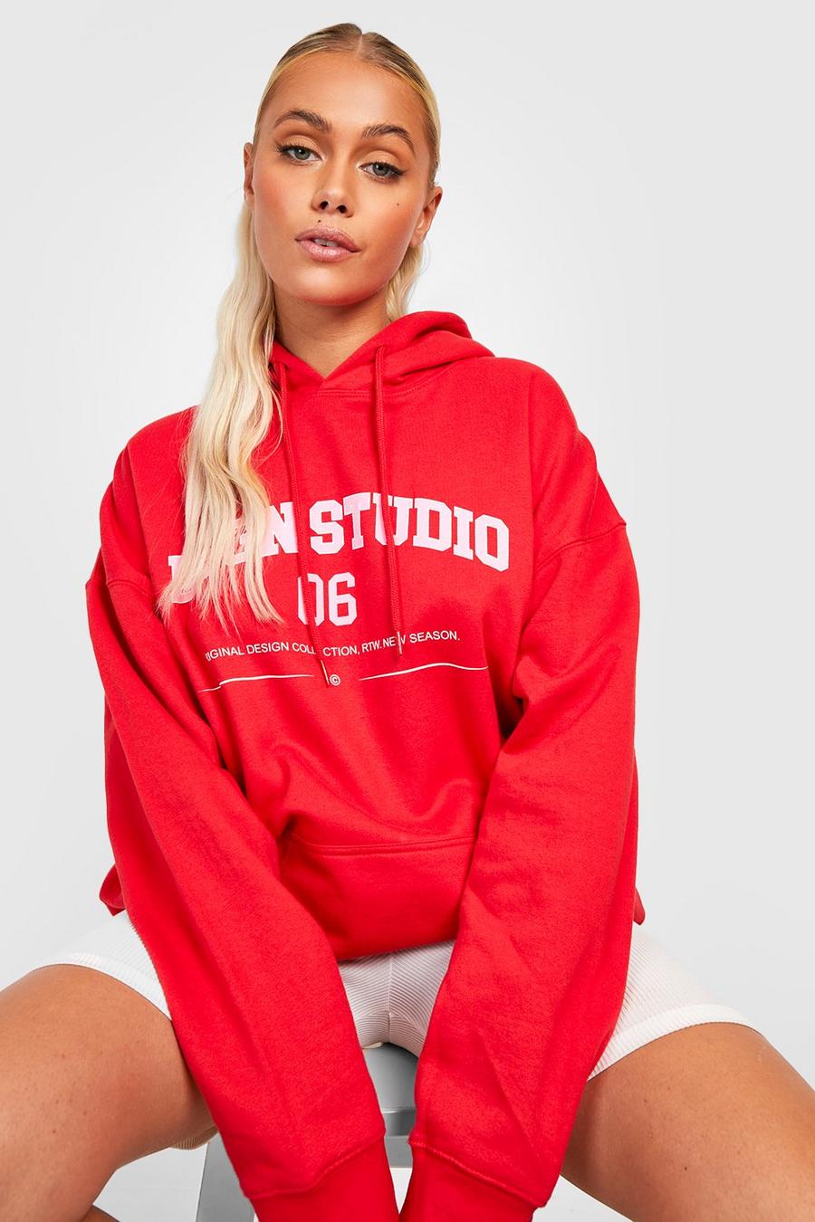 Red rosso Printed Slogan Oversized Hoodie 