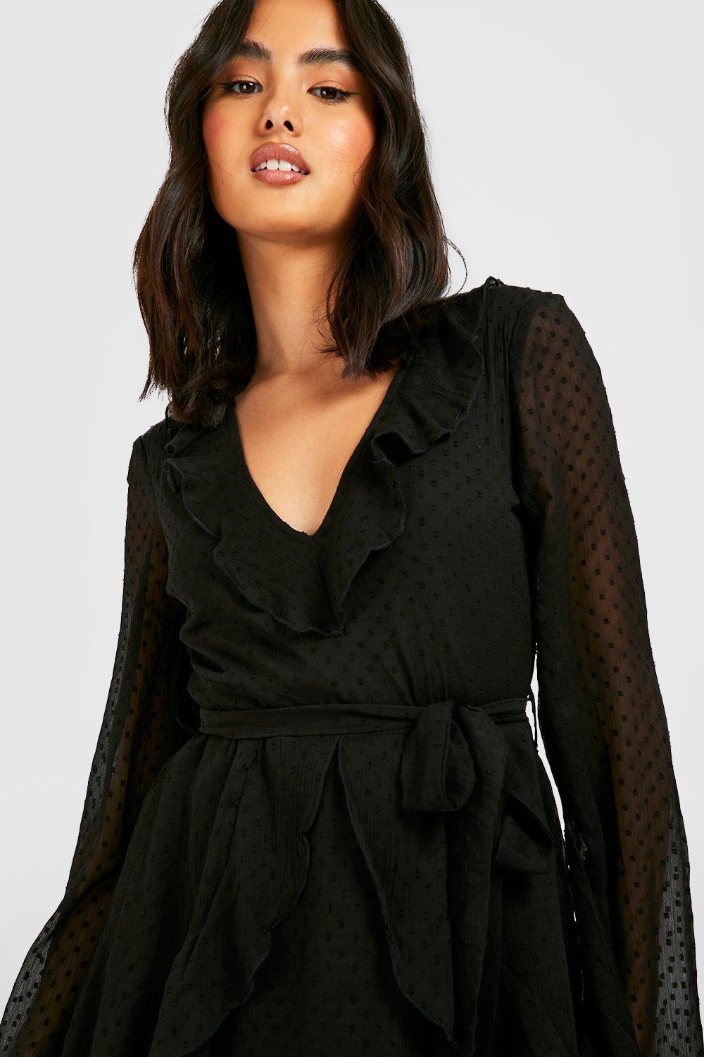 Mesh frill dress black sale