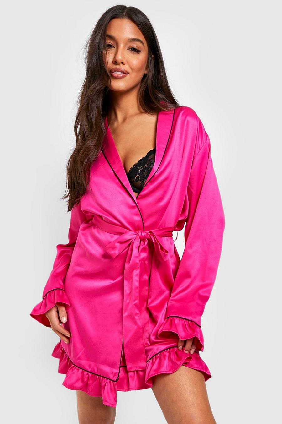 Pink Premium Satin Frill Robe 