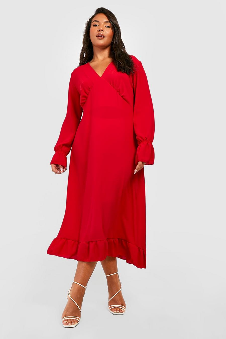 Red Plus Woven Midi Dress  image number 1