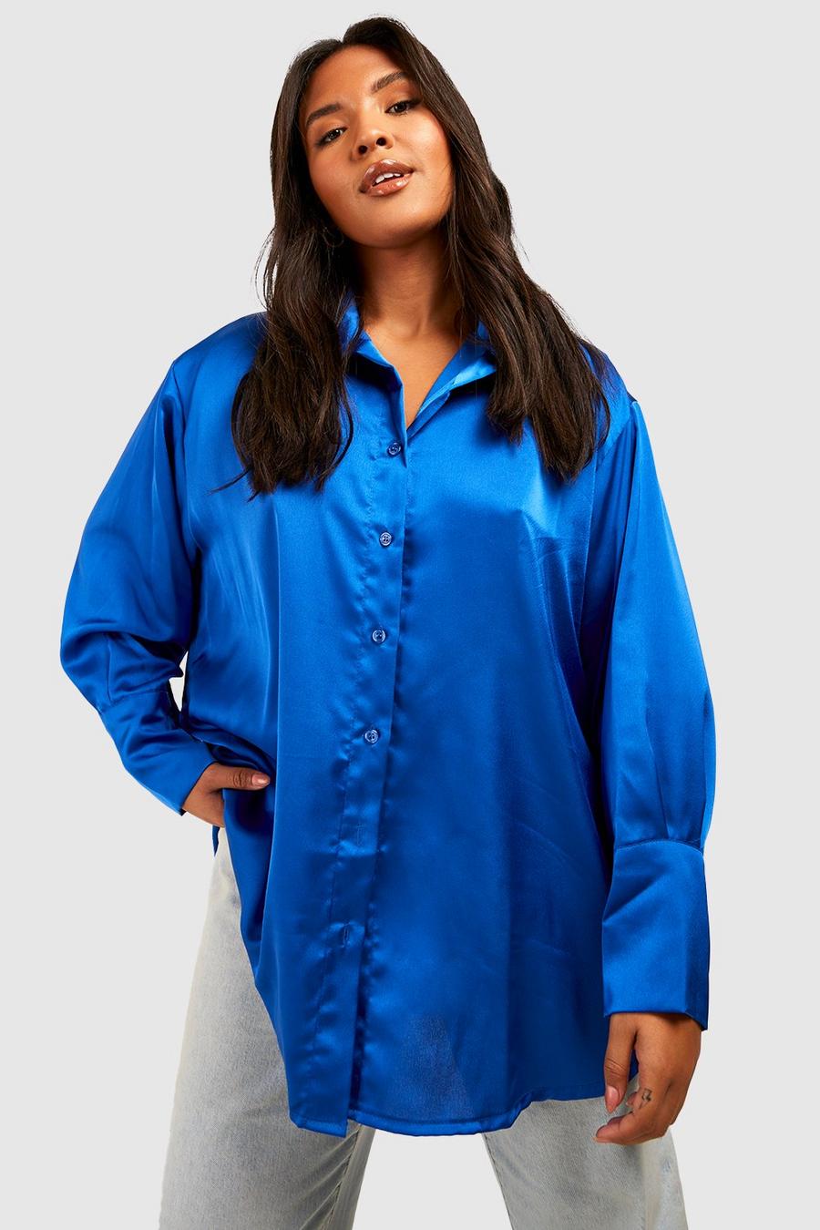 Cobalt Plus Satin Oversized Shirt  image number 1