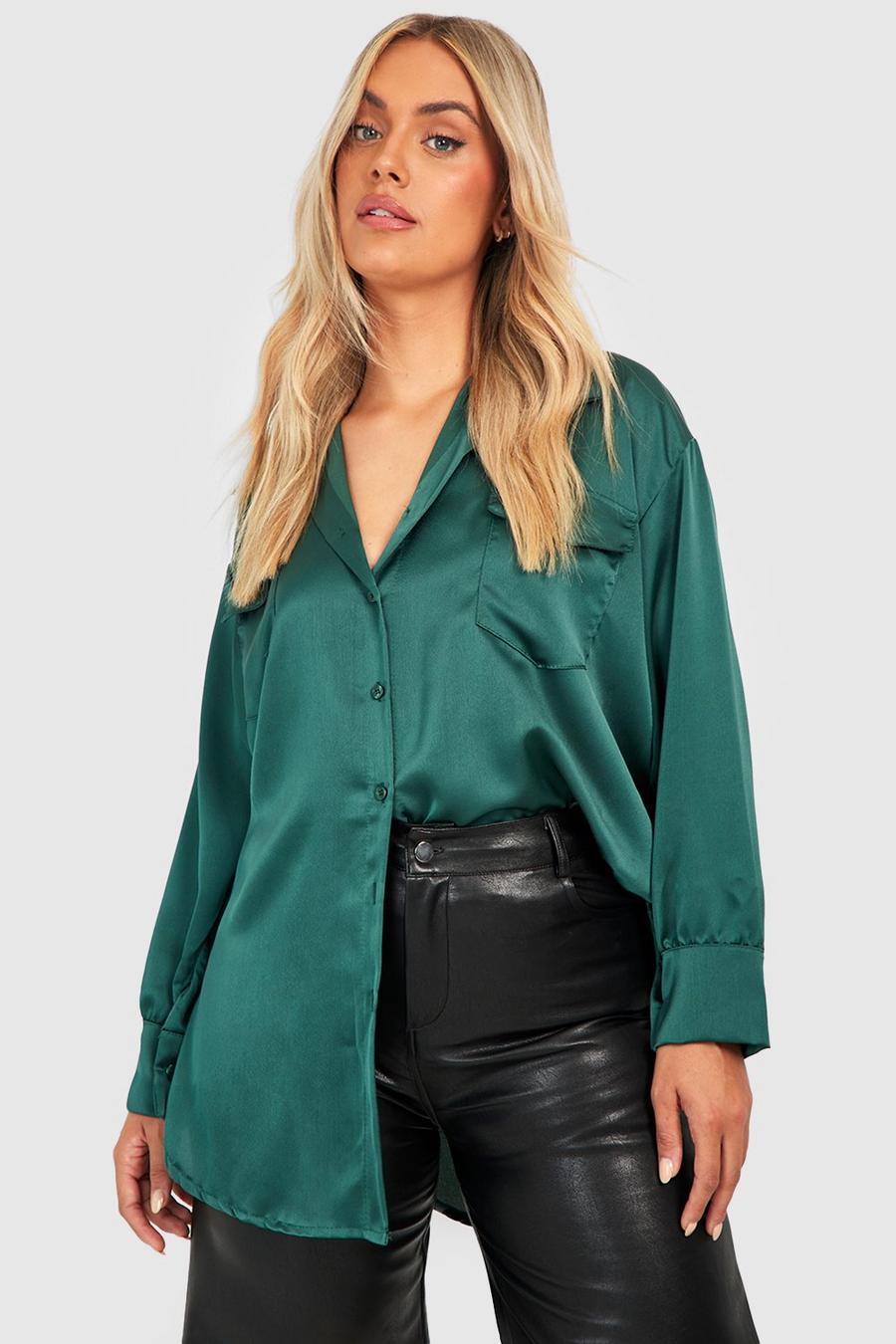 Emerald gerde Plus Satin Oversized Utility Shirt 