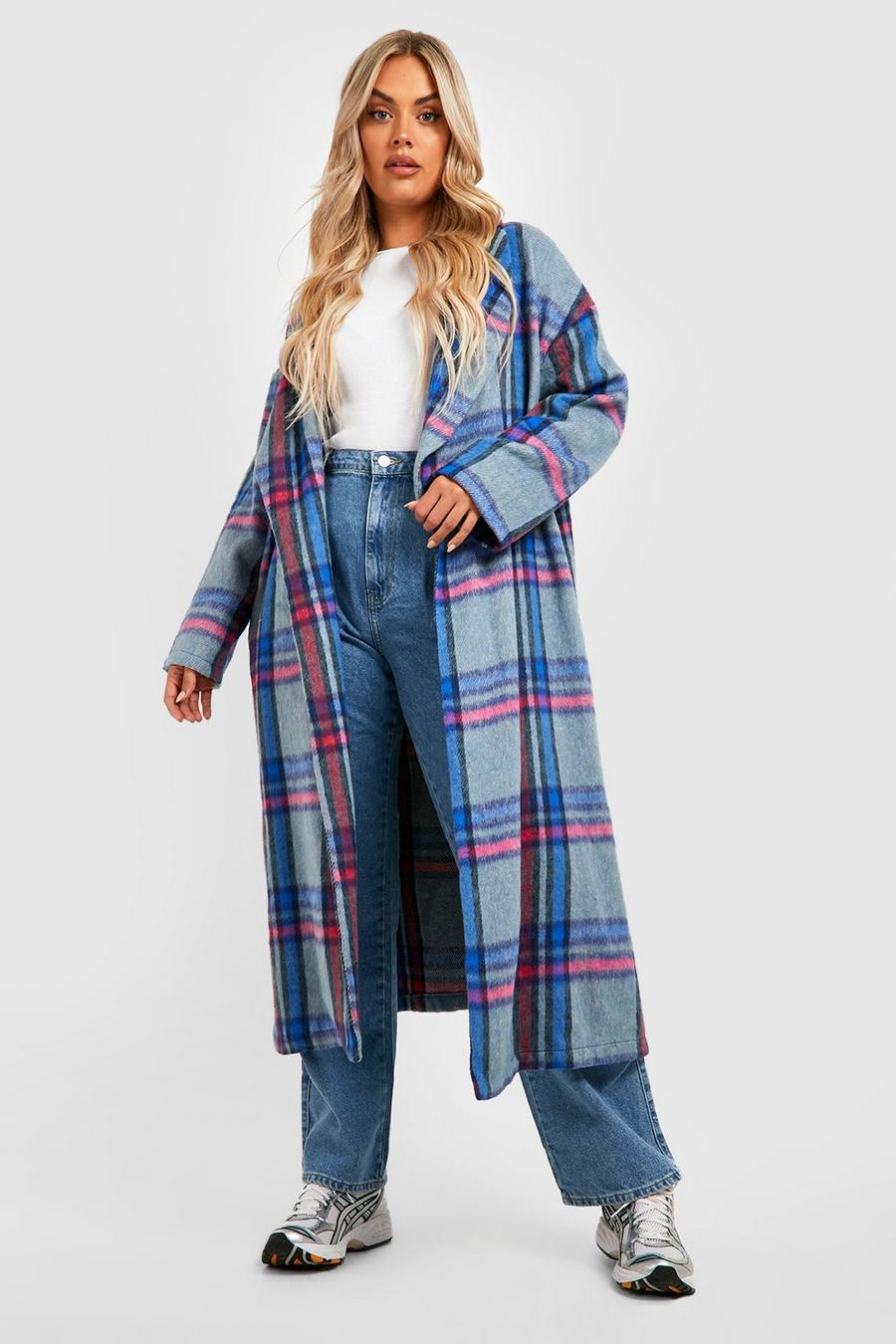 Blue Plus Brushed Flannel Longline Wool Look Coat image number 1