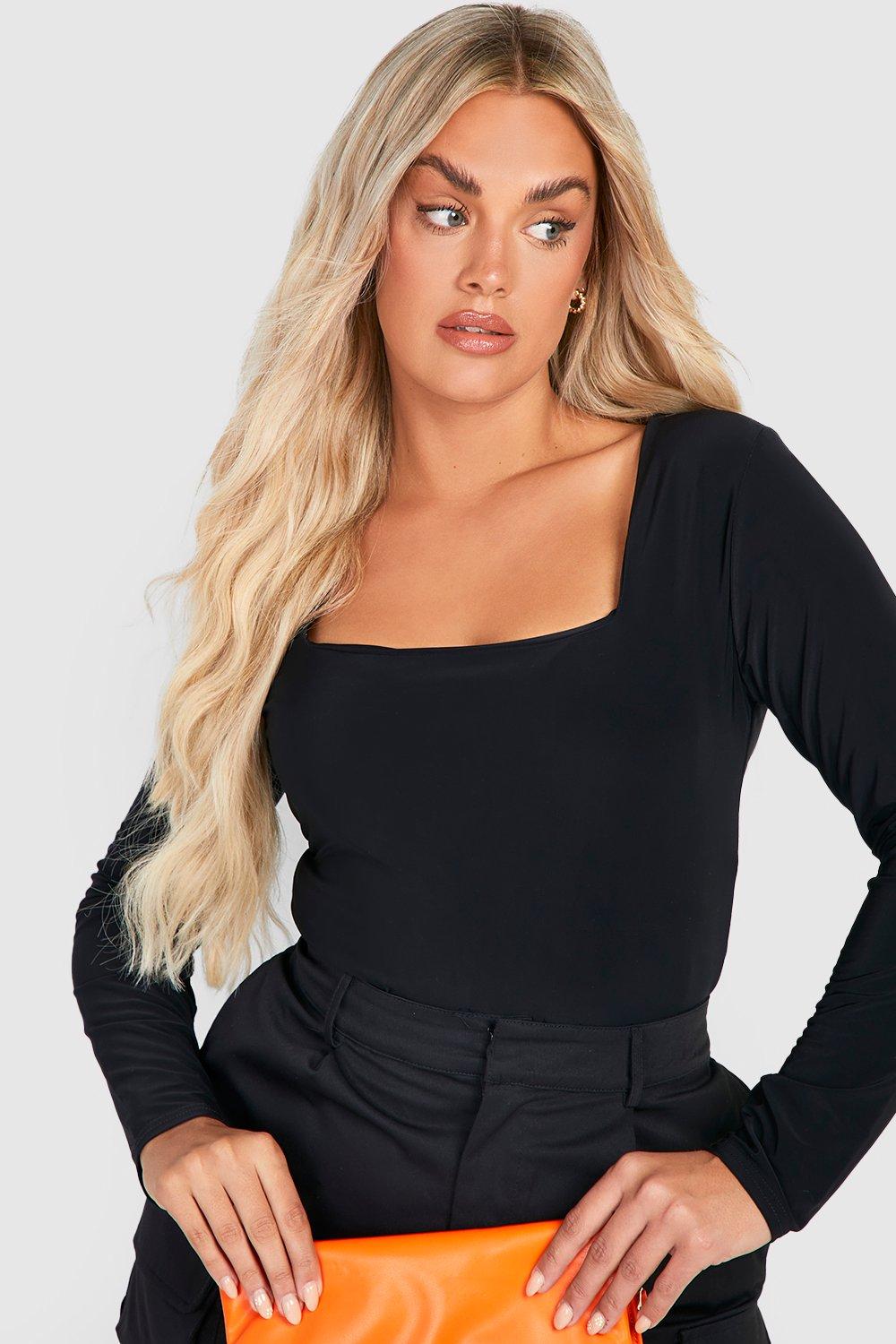 Black Slinky Long Sleeve Square Neck Bodysuit