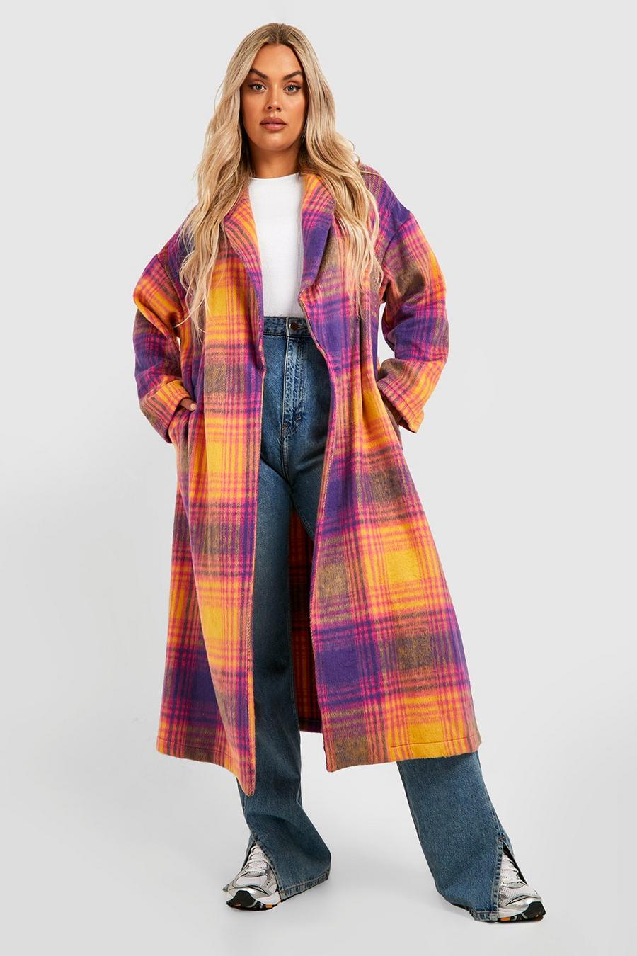 Multi multicolor Plus Brushed Bright Check Wool Look Coat  image number 1