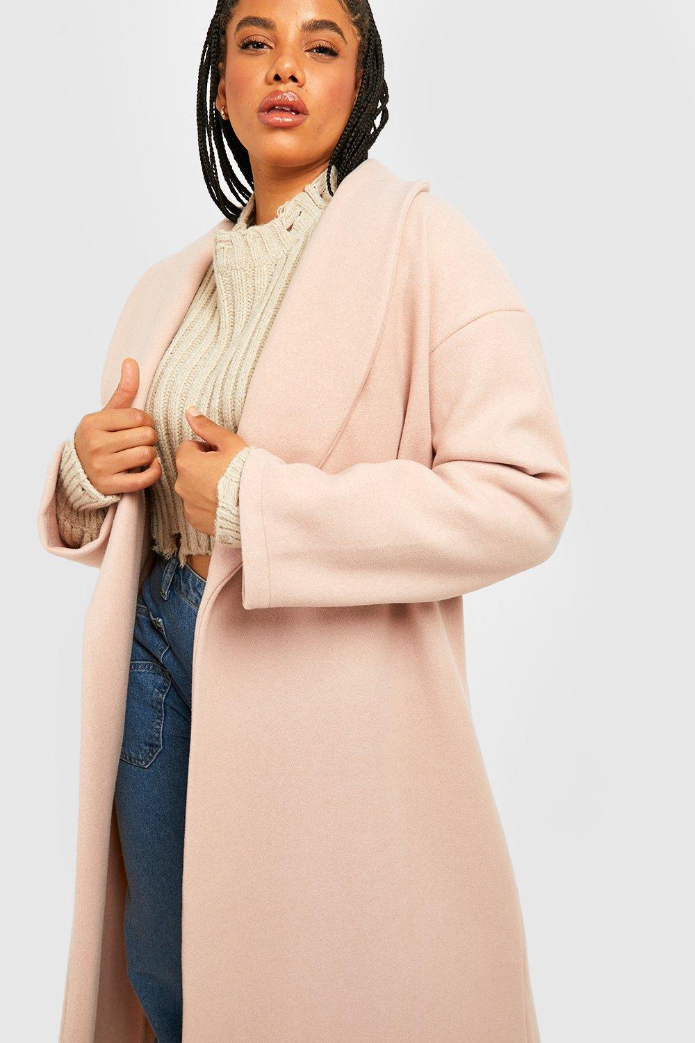 Pink wool coat plus on sale size