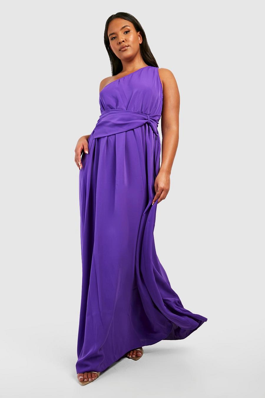 Purple Plus Premium Satin One Shoulder Maxi Dress image number 1