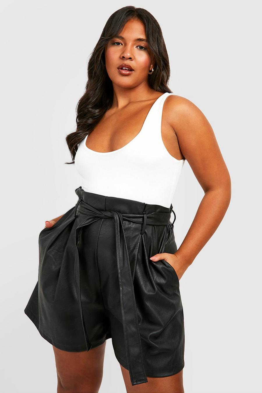 Black Plus PU Shorts Met Geplooide Taille image number 1