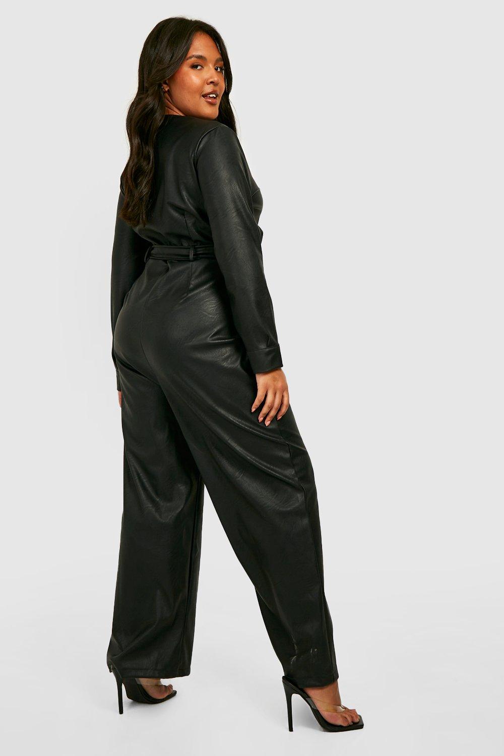 Plus size sale leather jumpsuit