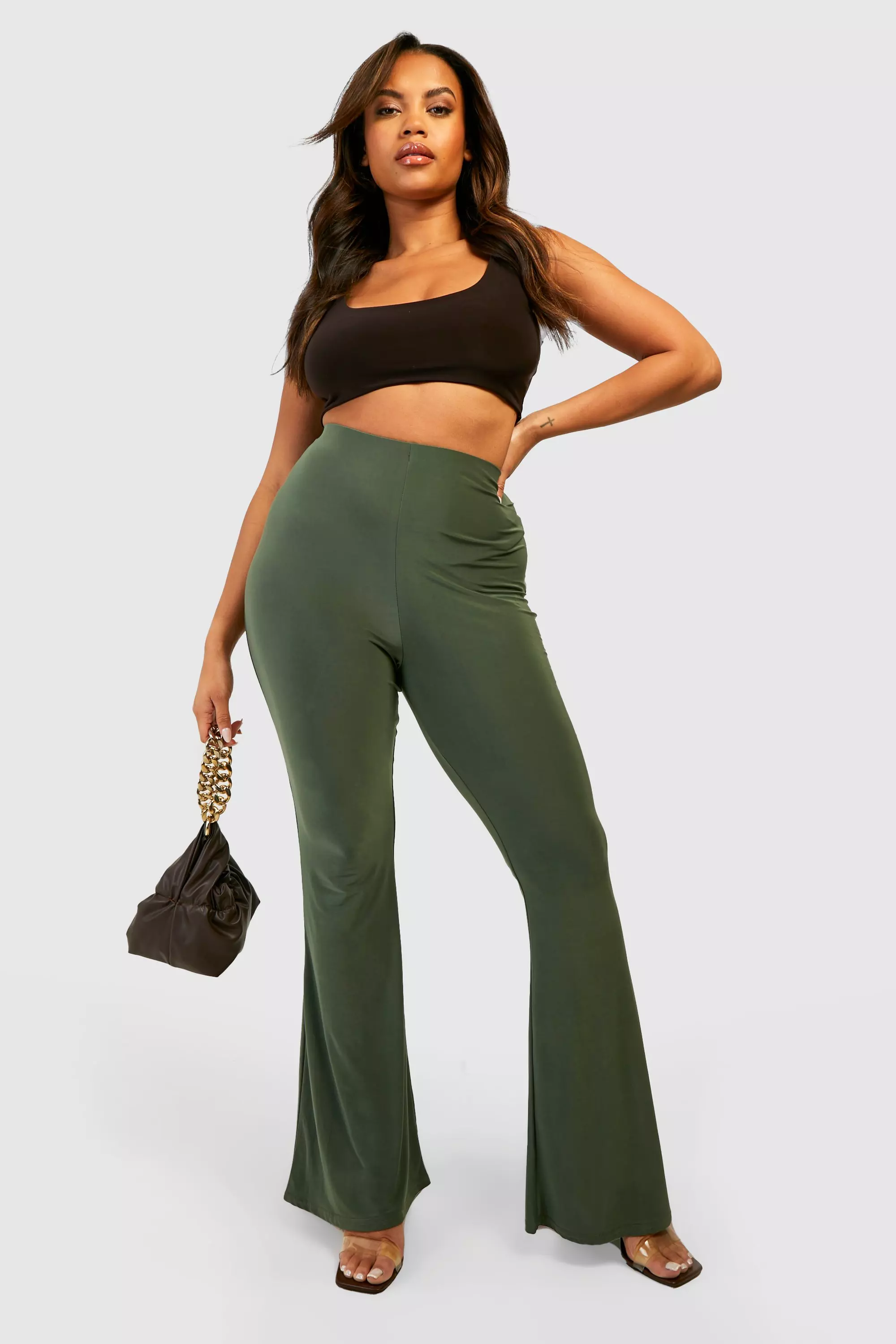 Olive green best sale flare pants