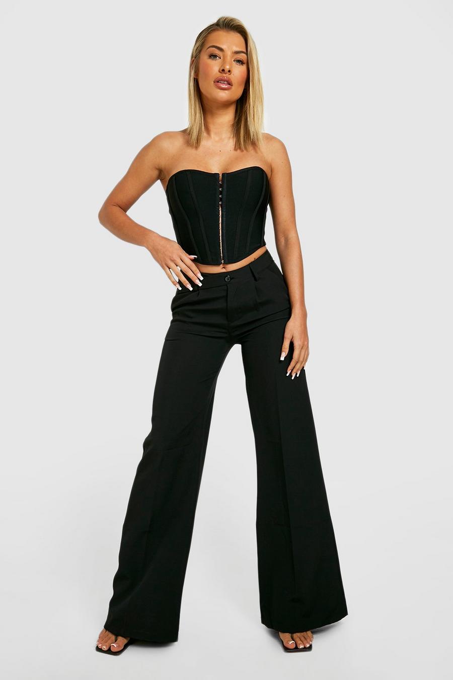 Black Waistband Detail Relaxed Fit Tailored Trousers image number 1