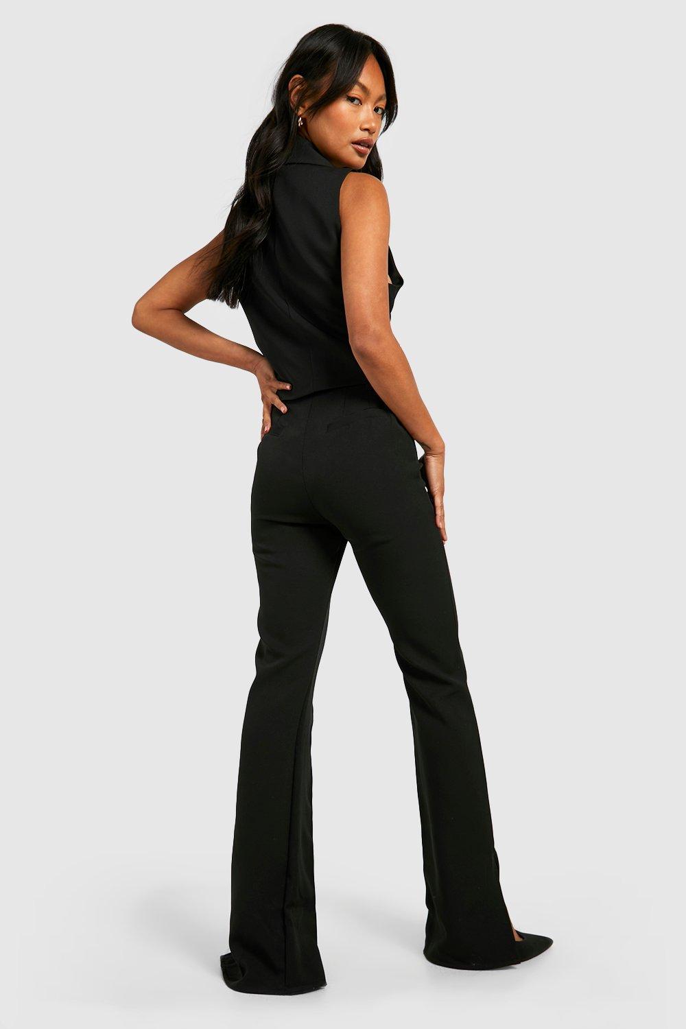 Black High Waisted Straight Leg Split Hem Trouser