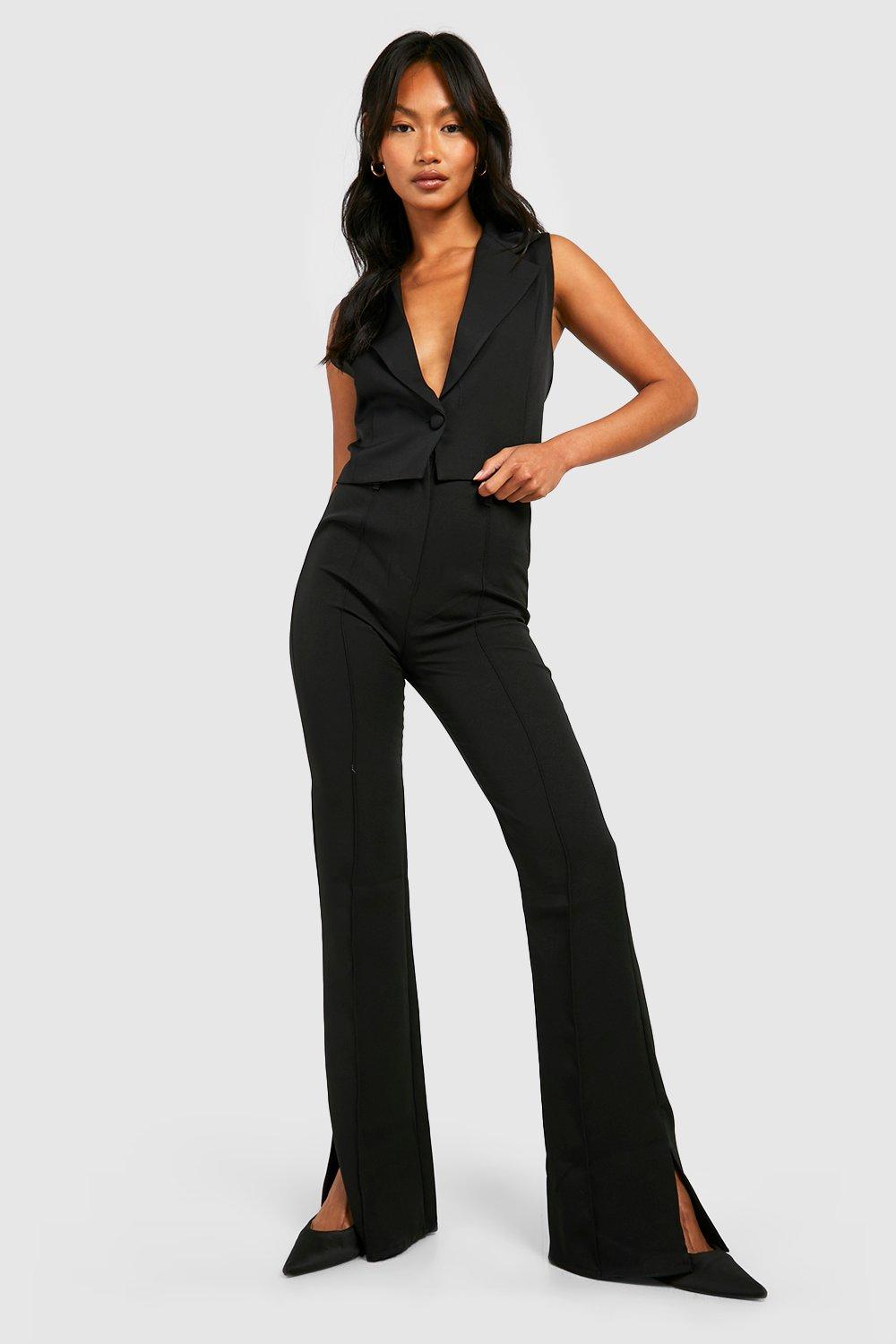 High Waisted Split Hem Tailored Flared Pants